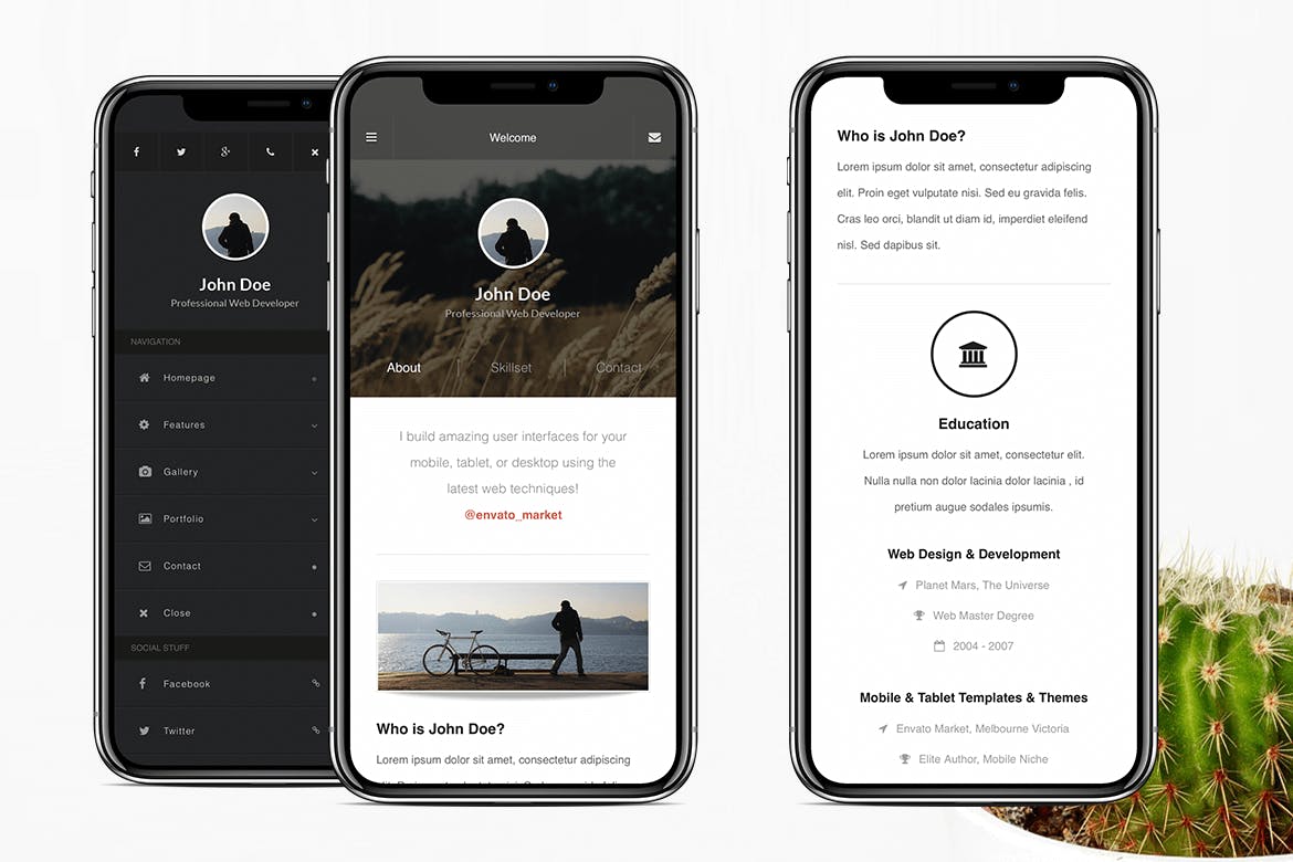 响应式个人简历网站设计HTML模板素材库精选 Profiler | Mobile Resume & CV Site Template插图(1)