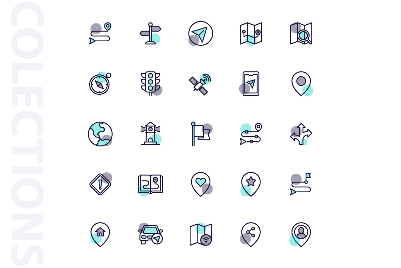 25枚地图导航主题矢量阴影图标 Map & Navigation Shape插图(3)