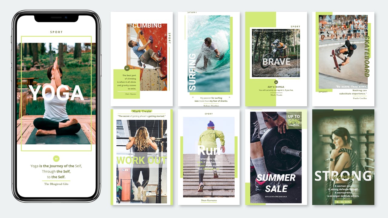 体育运动主题Instagram品牌故事设计模板素材库精选 Sportsceent – Instagram Story Pack插图(1)