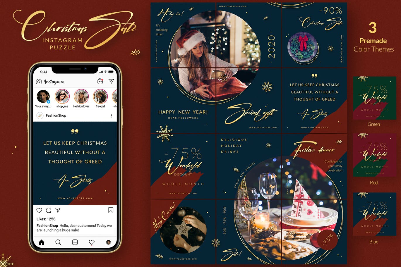 圣诞节主题拼图设计风Instagram社交设计素材 Christmas Puzzle – Instagram Posts插图(2)