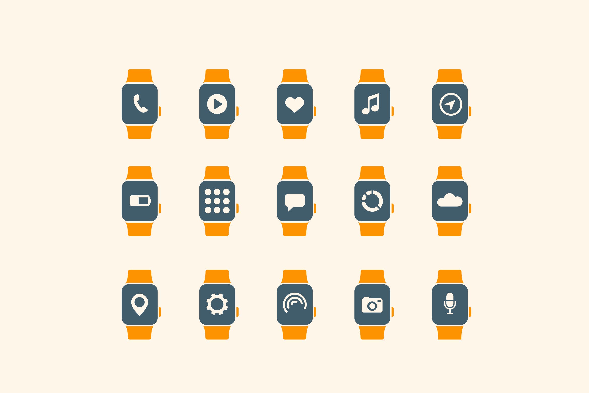 15枚智能手表APP应用主题矢量素材库精选图标 15 Smart Watch App Icons插图