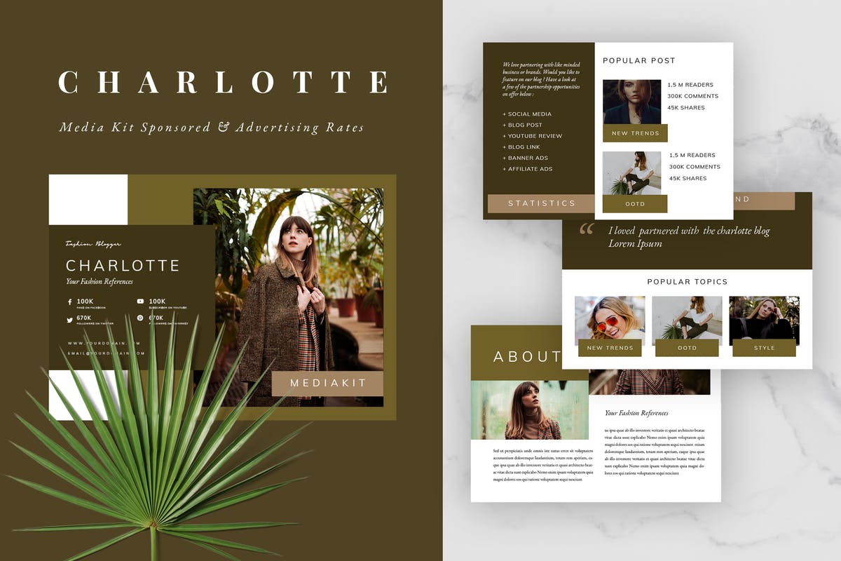 优雅时尚社交媒体博客媒体设计素材包v1 Charlotte – Media Kit & Sponsorship插图