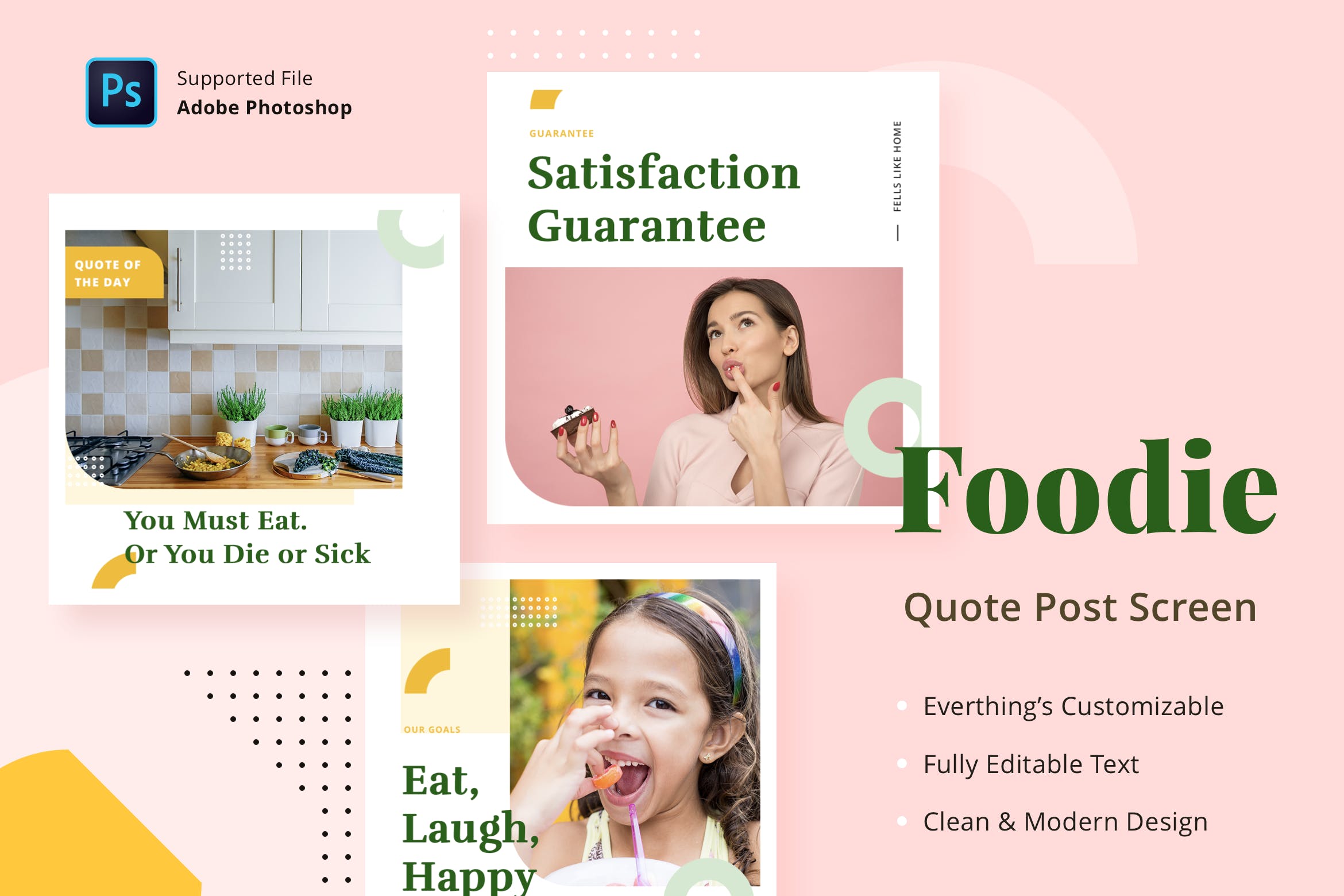 美食主题引语标语社交广告贴图设计模板素材库精选 Foodie – Quote Image Post插图