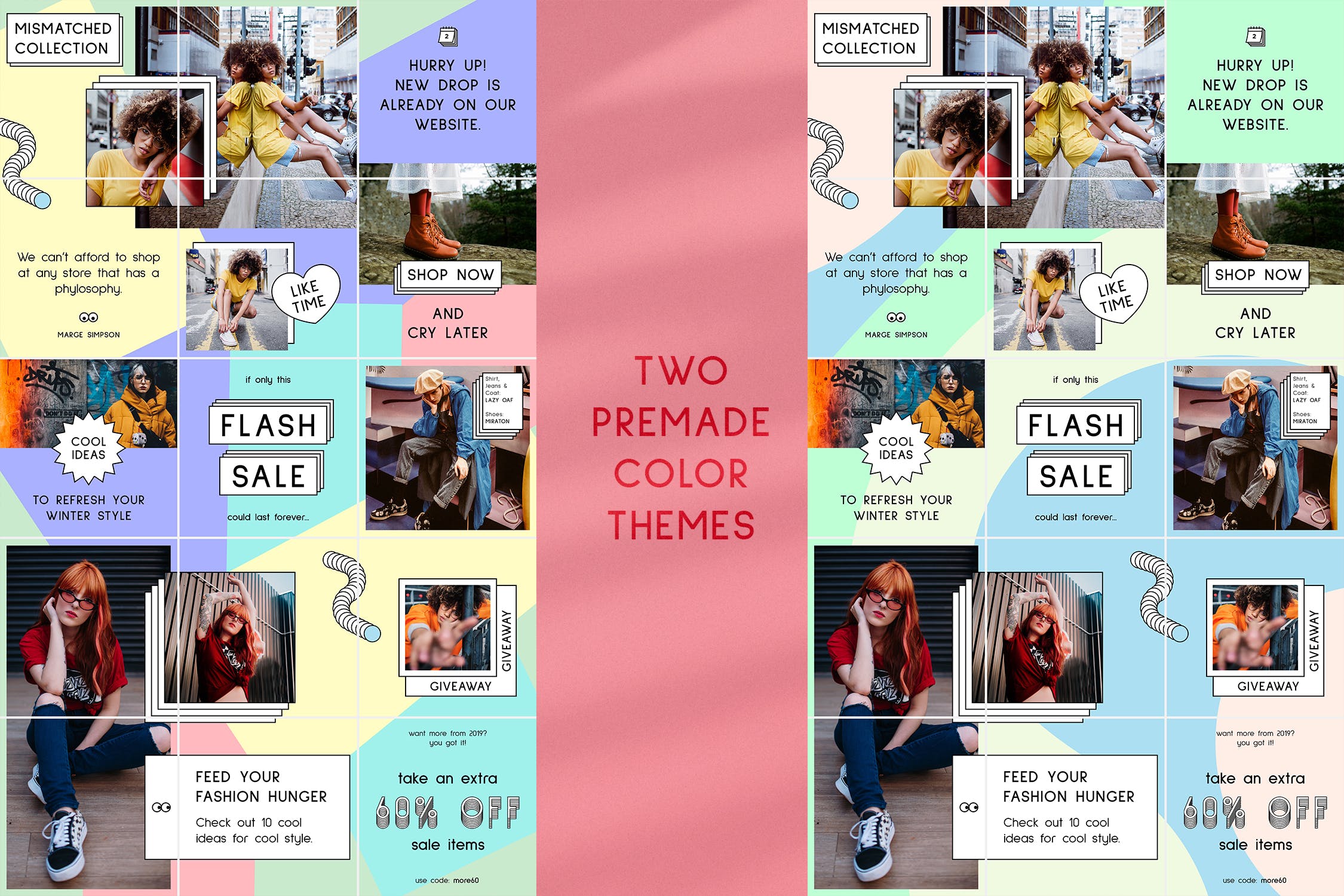 孟菲斯风格Instagram社交时尚拼图设计模板素材库精选素材 Memphis – Instagram Fashion Puzzle插图(6)