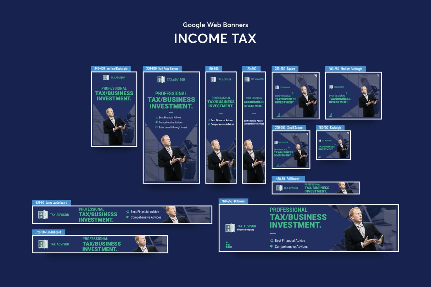 代理记账公司百度谷歌横幅素材库精选广告模板 Income Tax Banners Ad插图
