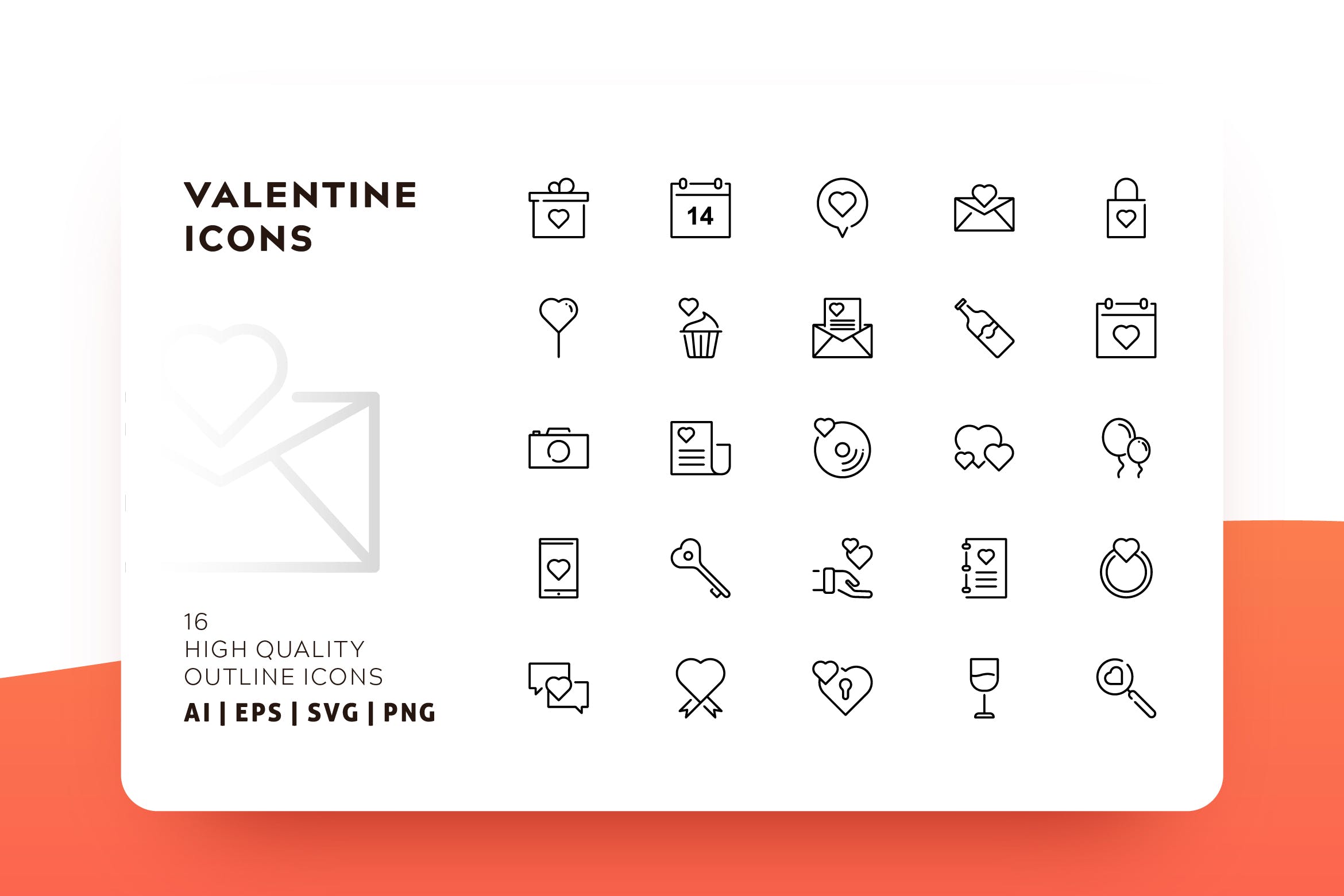 情人节主题实物轮廓素材库精选图标 AWR VALENTINE ICON OUTLINE插图