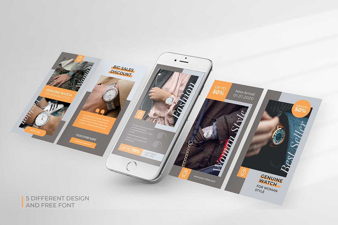 女士手表品牌社交营销广告设计模板素材库精选 Woman Watch Instagram Stories插图(1)