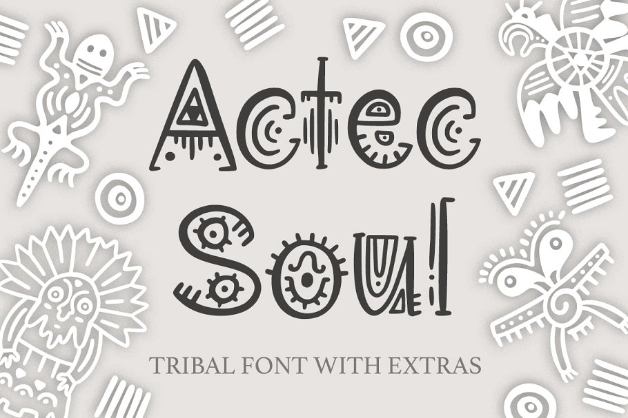 Aztec Soul. Tribal font with extras.插图