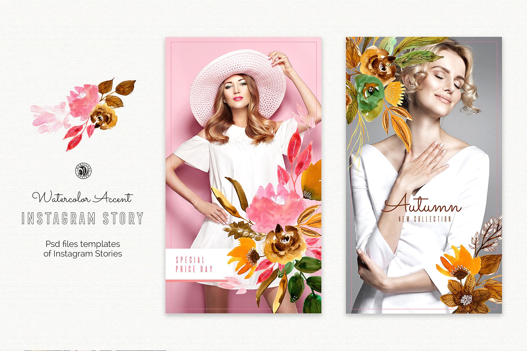 初春水彩Instagram故事模板素材库精选 Watercolor Accent Instagram Stories插图(2)