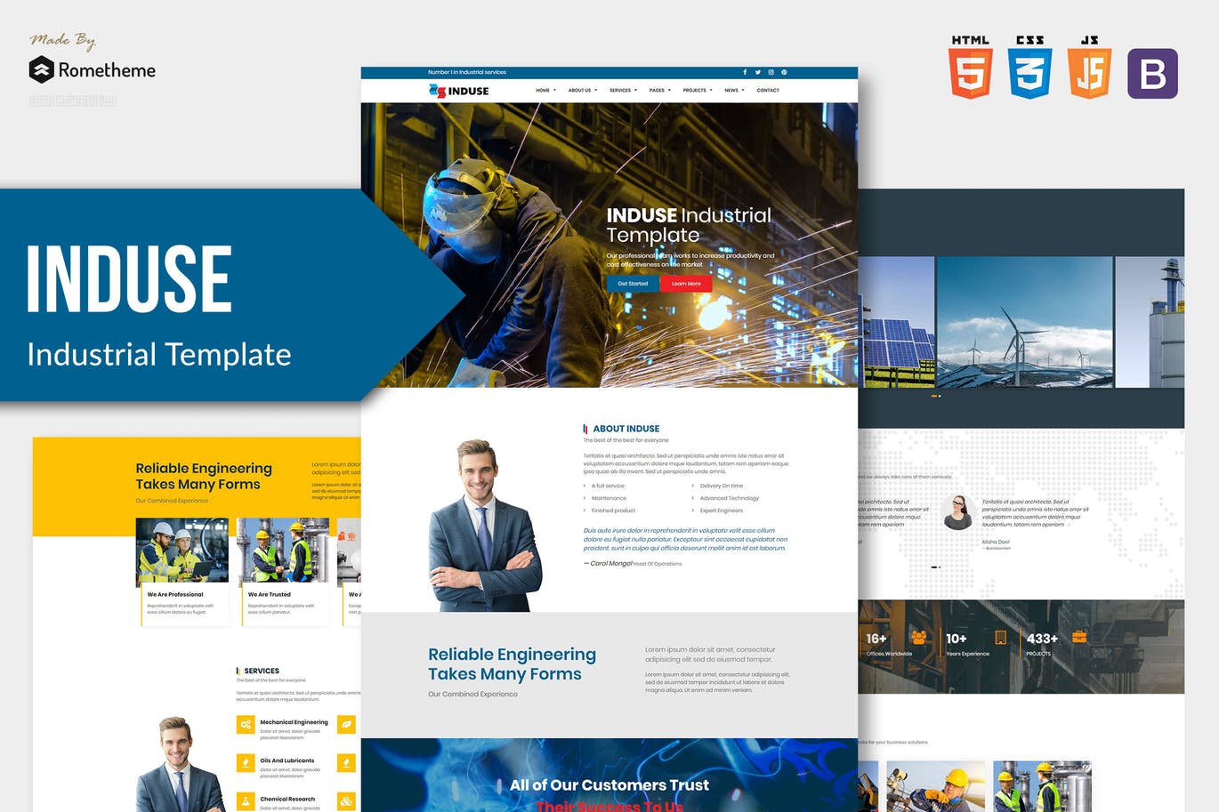 工业服务主题网站HTML模板素材库精选 INDUSE – Industrial Services HTML Template插图