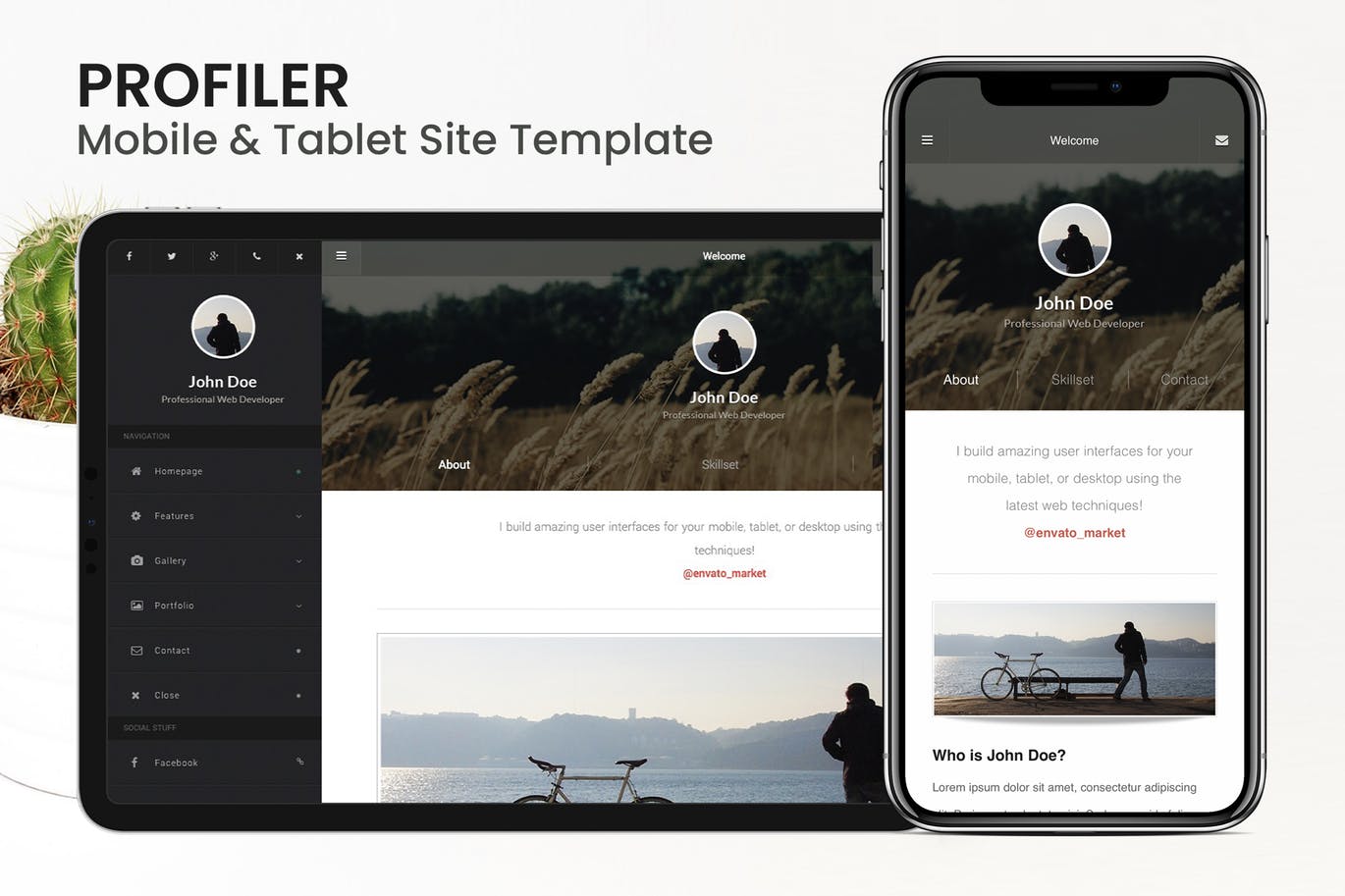 响应式个人简历网站设计HTML模板素材库精选 Profiler | Mobile Resume & CV Site Template插图