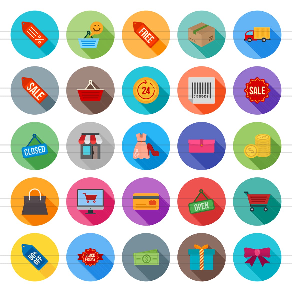 25个黑色星期五购物狂欢节扁平设计风格长阴影图标 25 Black Friday Flat Long Shadow Icons插图(1)