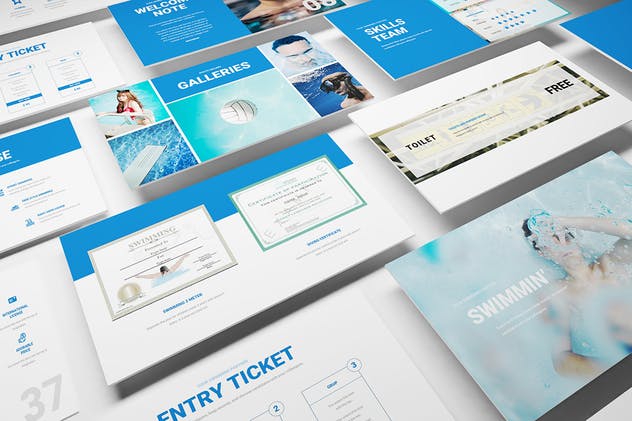 游泳俱乐部泳池主题PPT幻灯片模板 Swimming Powerpoint Template插图(2)