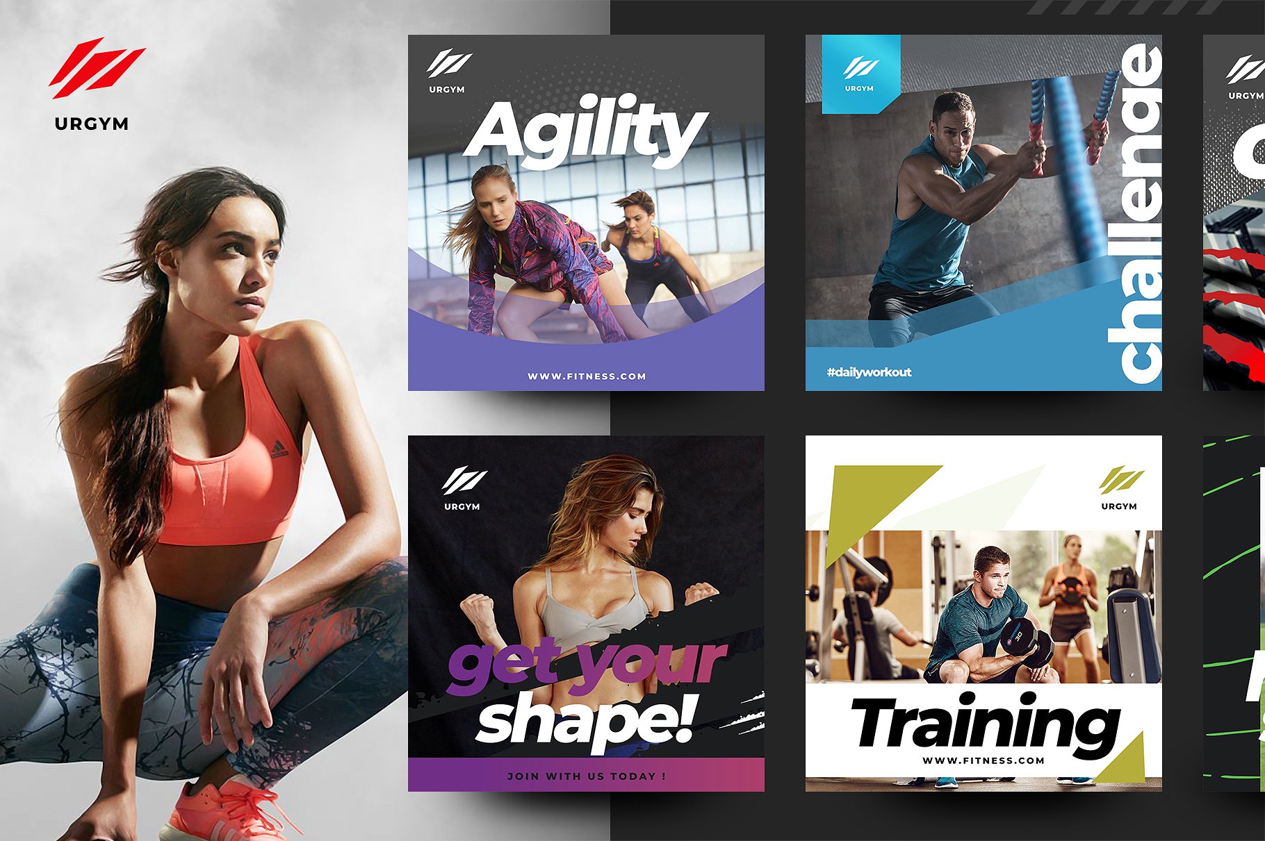 时尚健身&健身器材的instagram社交媒体模板素材库精选 Fitness & Gym instagram pack 2.0 [psd]插图(1)