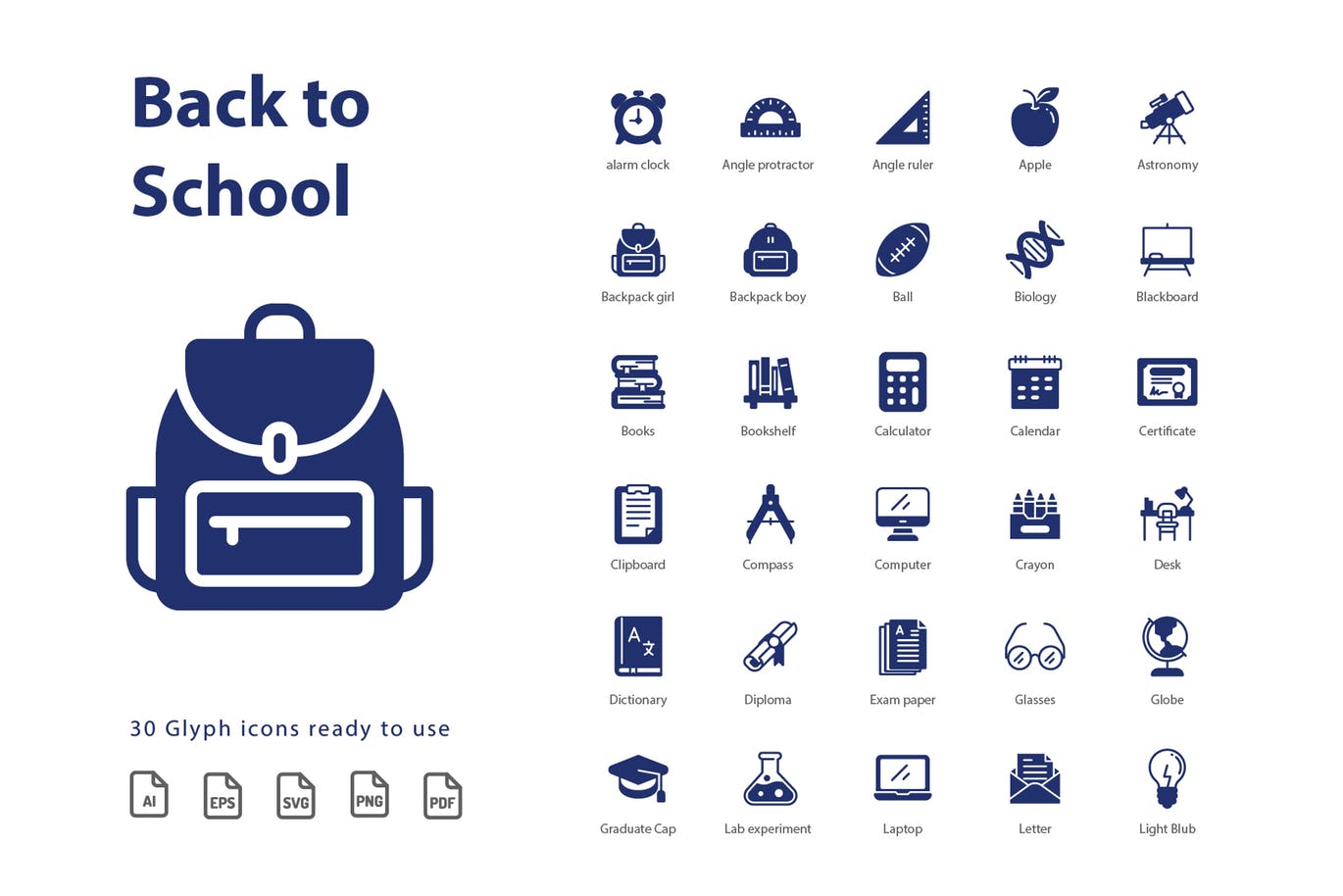 开学季校园教育主题字体图标矢量图标素材 Back To School (Glyph)插图(2)