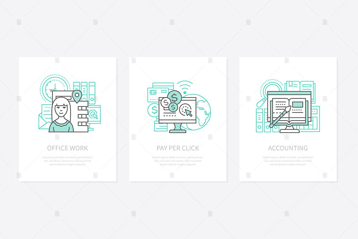 办公室/工作场所概念素材库精选图标集 Office work, employees workplace concept icons set插图