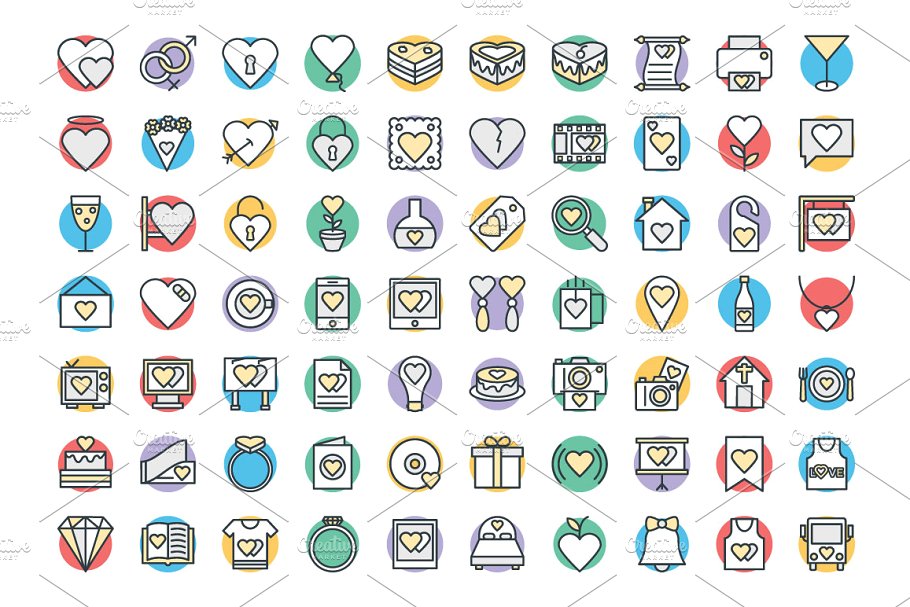 100+浪漫爱情矢量图标 100+ Love and Romance Vector Icons插图(1)