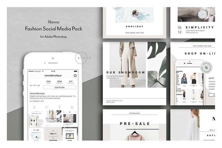 时尚服饰社交媒体贴图模板素材库精选 Fashion Social Media Pack • Nanna插图