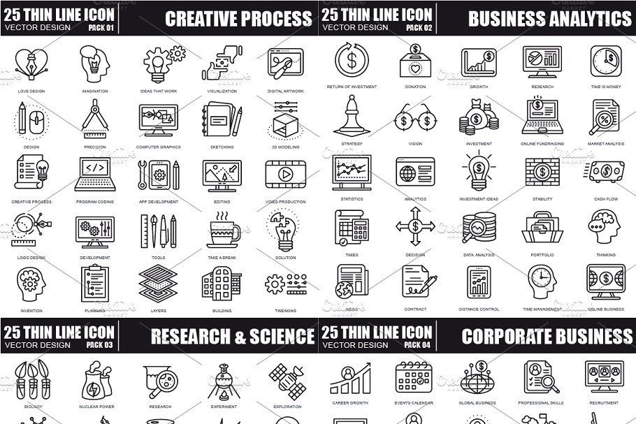 1000枚扁平化风格线条图标合集 Flat Line Icons插图(2)