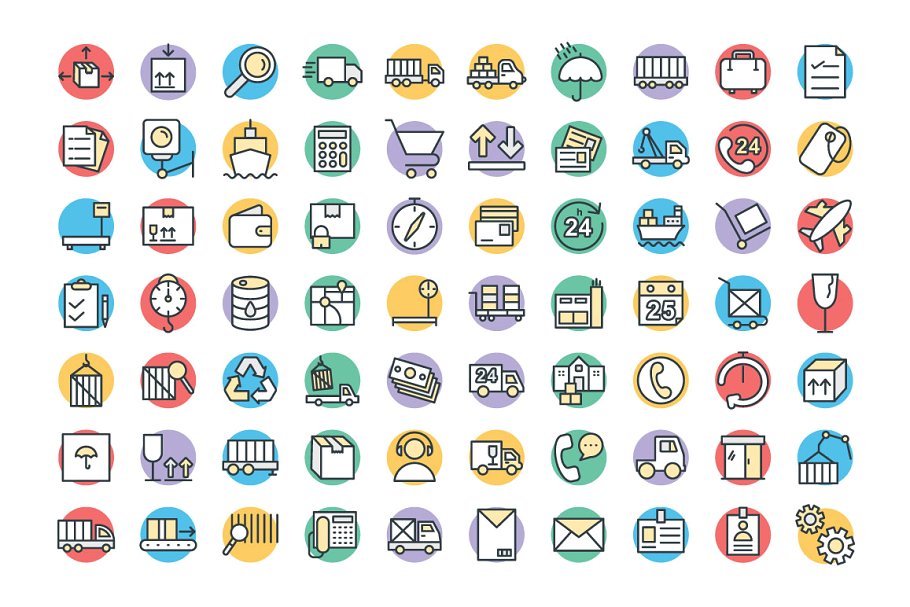 75+物流运输业彩色粗线条图标 Logistics Delivery Vector Icons插图(1)