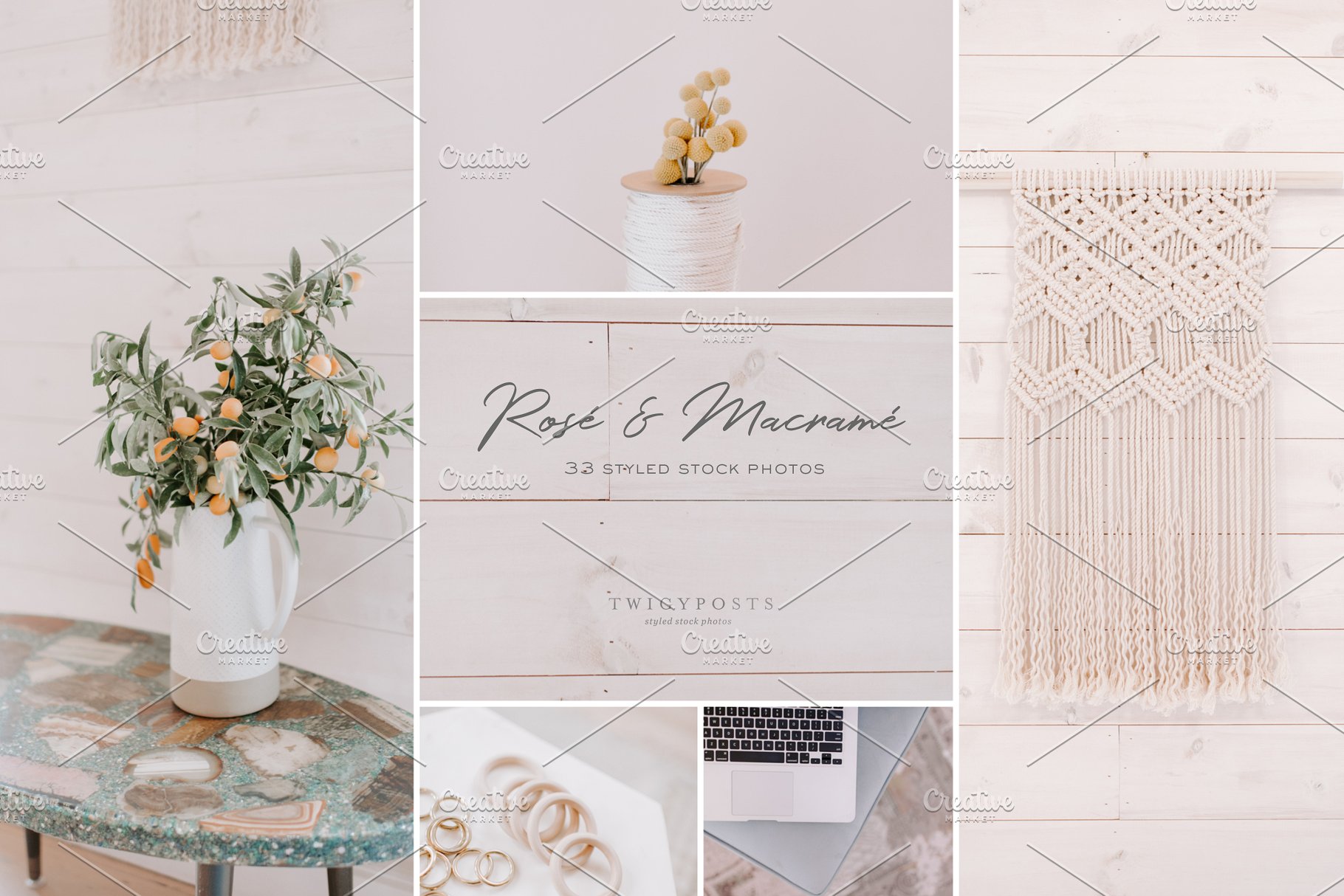 日常居家场景社交媒体贴图模板素材库精选 Rosé & Macramé – Styled Stock插图(3)