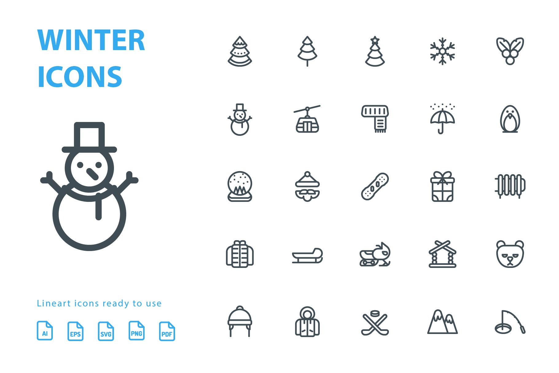 25枚冬天主题矢量线性图标v1 Winter Lineart Icons插图(2)