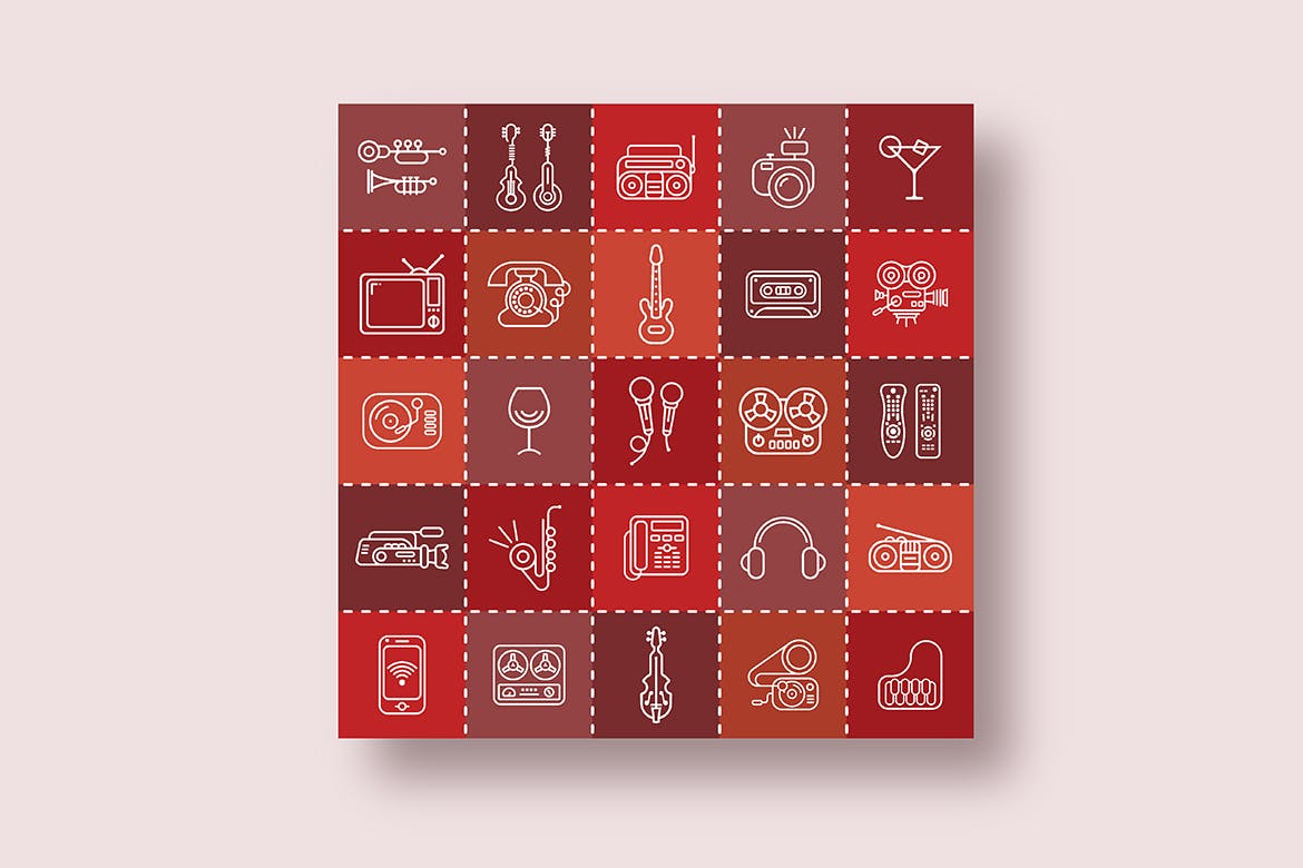 音乐/多媒体主题矢量线性素材库精选图标 Three options of the Line Art Vector Icon Set插图