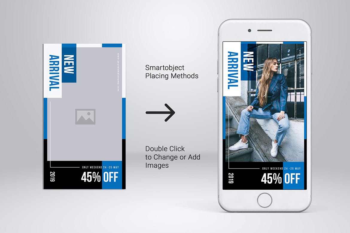 牛仔服饰Instagram品牌推广PSD&AI模板素材库精选 Denim Clothing Instagram Stories PSD & AI Template插图(2)