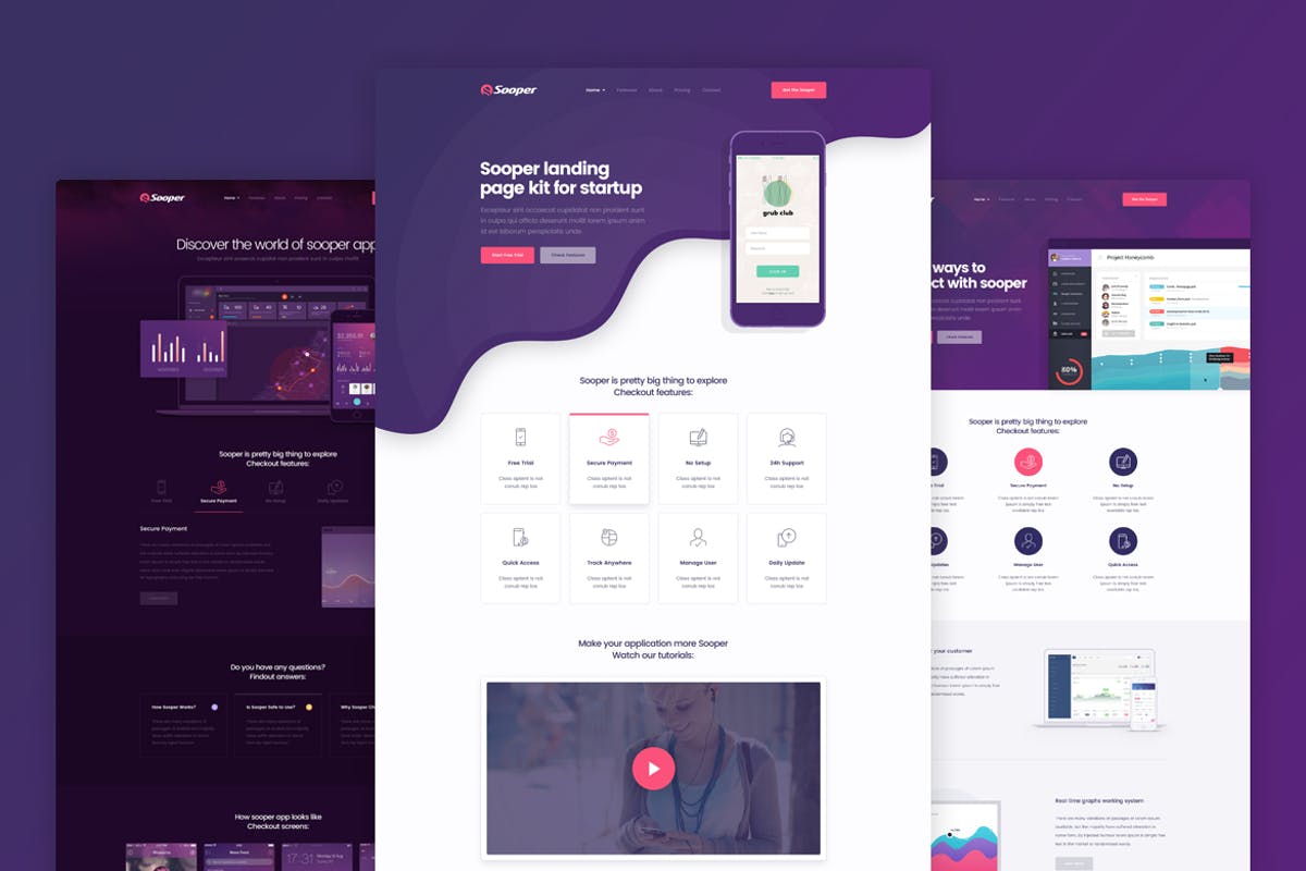 APP应用&Web软件官方网站着陆页HTML模板素材库精选 Sooper – App & Software Landing Page Template插图