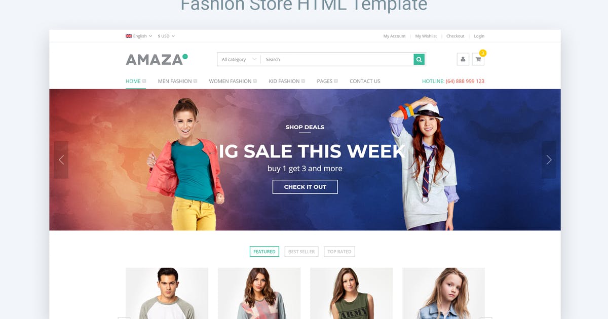 时尚潮牌服饰网上商城设计HTML网站模板素材库精选 Amaza – Fashion Store HTML Template插图