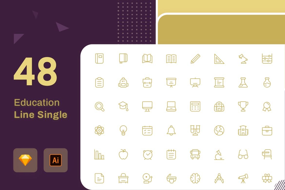 48枚教育行业主题黑色矢量线性素材库精选图标素材 Education Icon Line Black插图(1)