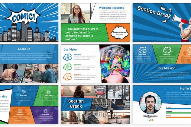 有趣的连环画漫画风格PPT幻灯片模板 Comic – Fun Powerpoint Presentation Template插图(1)