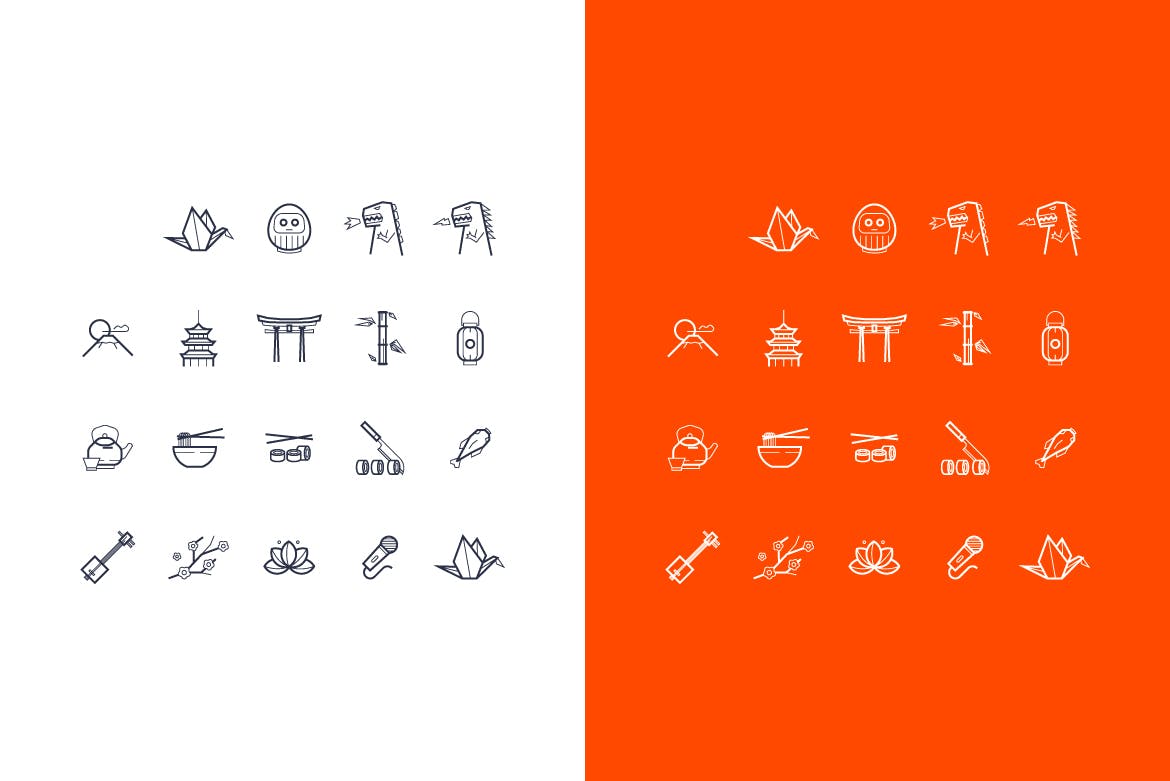 日本元素矢量线性素材库精选图标素材 vector japanese line art icons set插图(1)