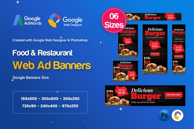 美食/餐厅主题Banner广告设计HTML&PSD模板 Food & Restaurant Banners HTML5 Ad D65 – GWD & PSD插图(1)