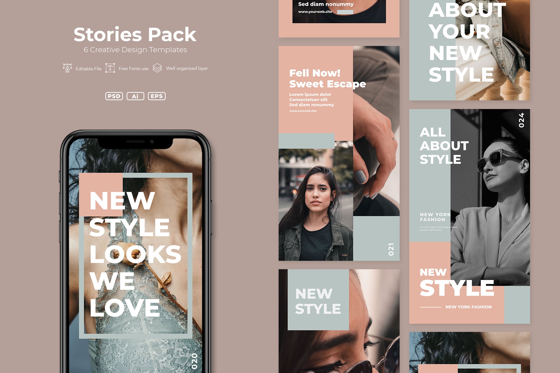 高端服装品牌故事设计营销推广设计模板素材库精选v17 AFR – Stories Pack.v17插图