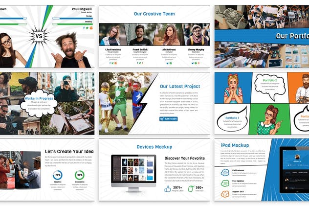 有趣的连环画漫画风格PPT幻灯片模板 Comic – Fun Powerpoint Presentation Template插图(2)