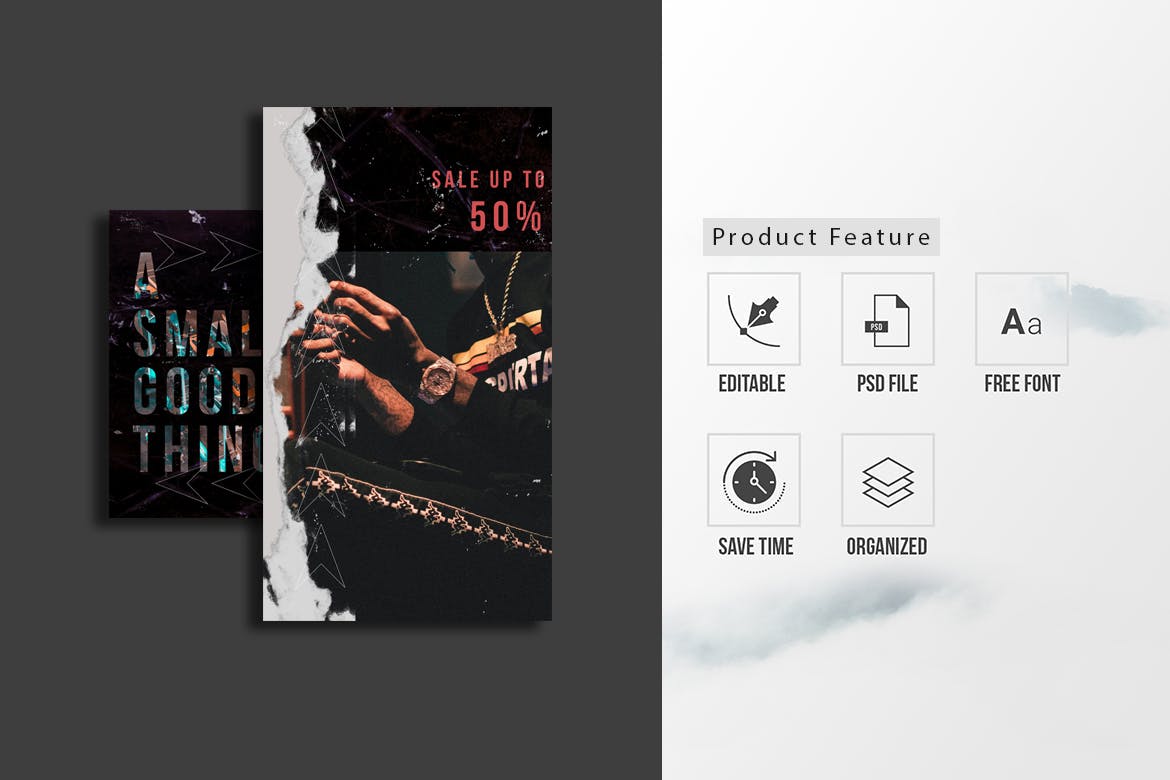Instagram社交平台做旧风格品牌故事&贴图设计模板素材库精选 Instagram Grunge Social Media Pack插图(1)