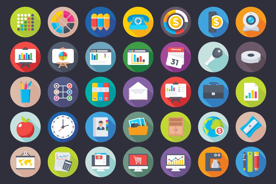 476枚商务和办公扁平化图标  476 Business and Office Flat Icons插图(7)