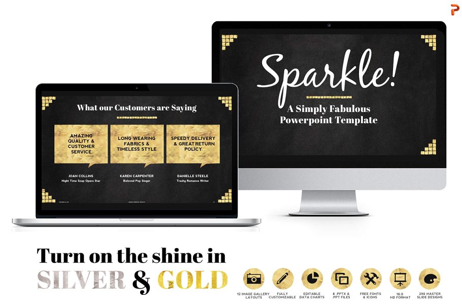 闪耀金箔排版风格PPT幻灯片模板 Sparkle Gold Foil PPT Templates插图