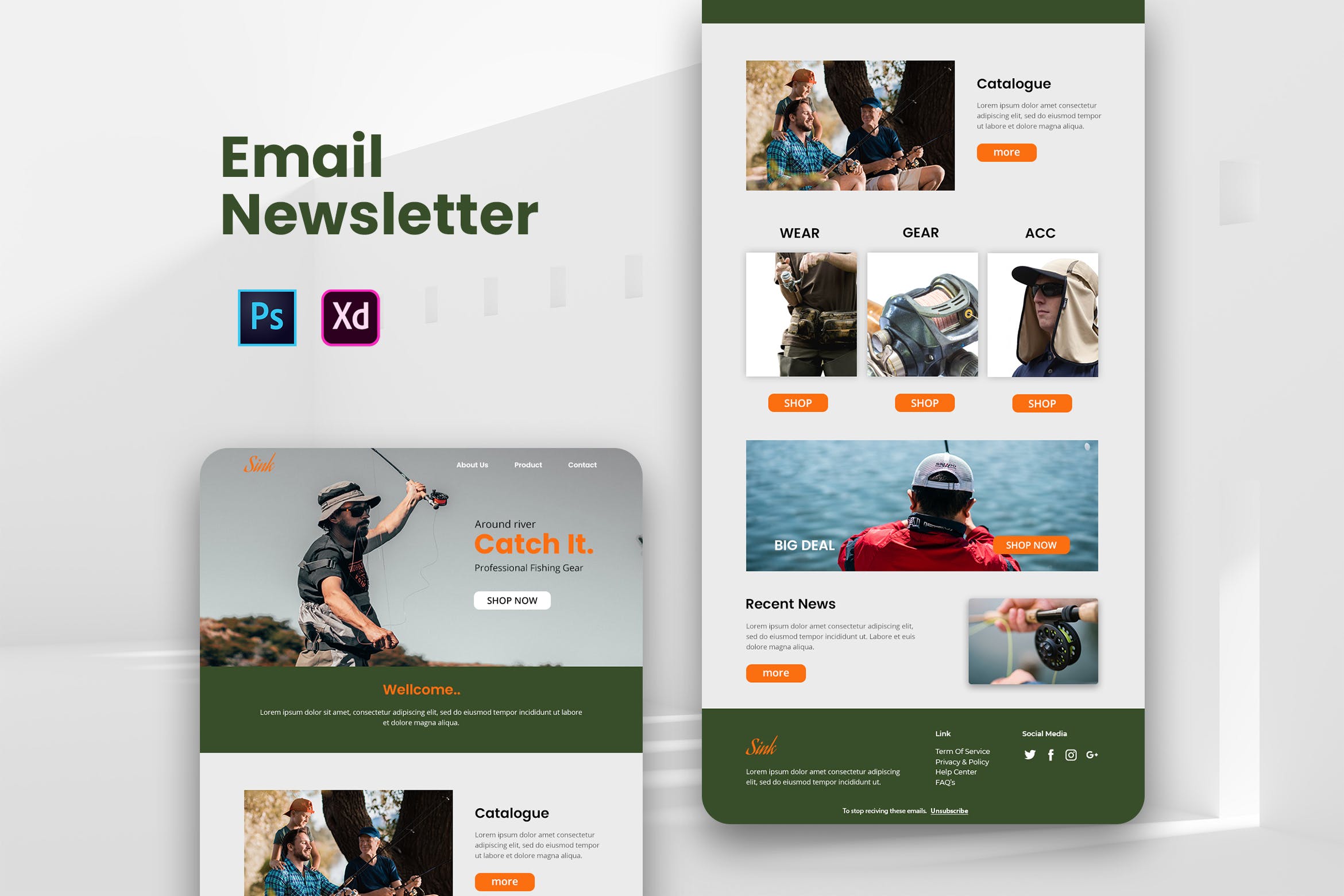 钓具品牌推广EDM邮件推广促销模板 Fisherman Email Newsletter插图