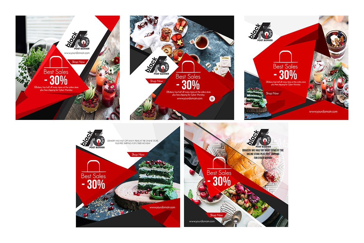 10个黑色星期五购物节主题Instagram社交贴文Banner横幅广告模板素材库精选 10 Instagram Post Banners-Black Friday插图(2)