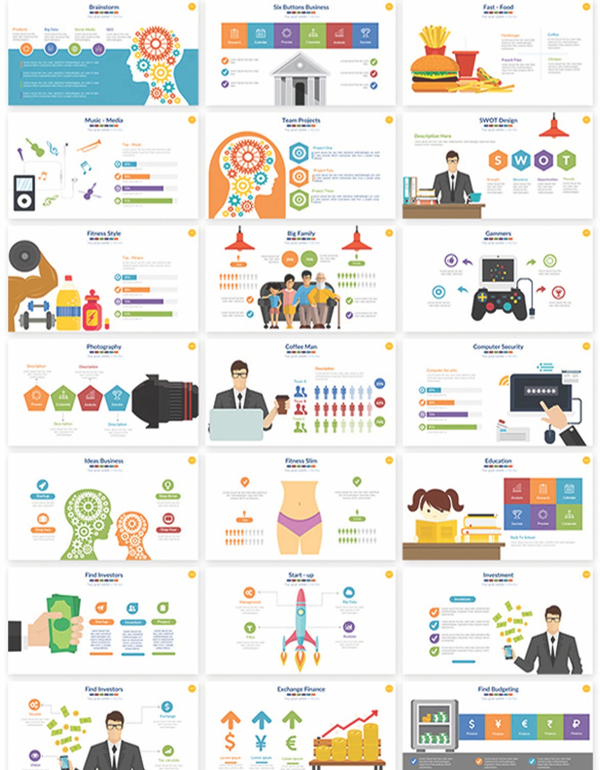 信息图表矢量插画风格素材库精选PPT模板合集 Illustrator Powerpoint Presentation插图(4)