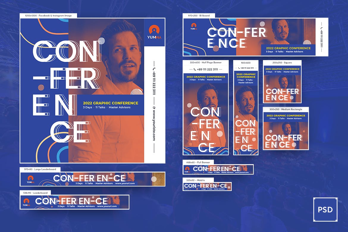 论坛讲座活动网站广告Banner图设计PSD模板 Event Conference Banners Ad PSD Template插图(1)