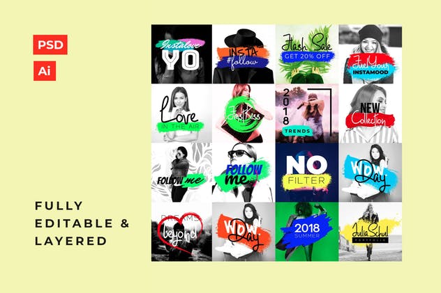 时尚充满活力的Instagram帖子设计模板素材库精选 Trendy & Vibrant Instagram Posts Templates插图(2)