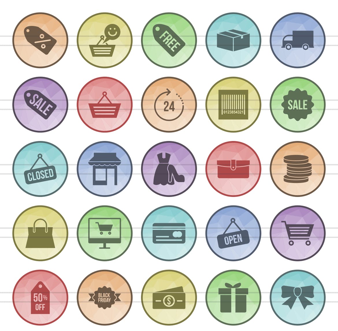 25个黑色星期五电商购物节多边形填充图标 25 Black Friday Filled Low Poly Icons插图(1)