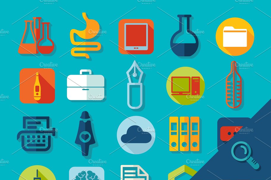 9套225个扁平风格医疗图标  9 MEDICAL sets of icons插图(2)