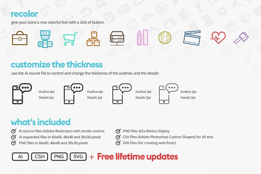 1000枚多领域粗线条轮廓图标 Boldicons – 1000 outline icons插图(1)