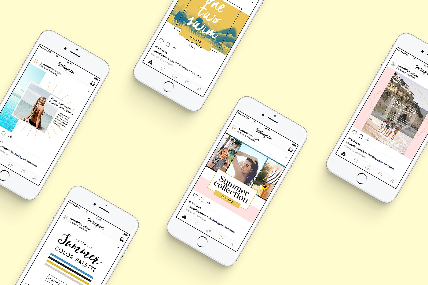 创意几何图案Instagram文章贴图模板素材库精选 Beachy Mood – Instagram Posts插图(6)