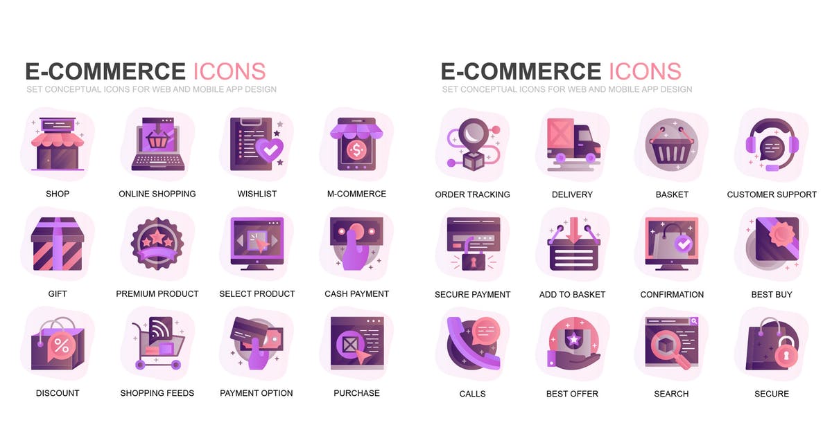 现代扁平化渐变设计风格电子商务主题图标素材插图