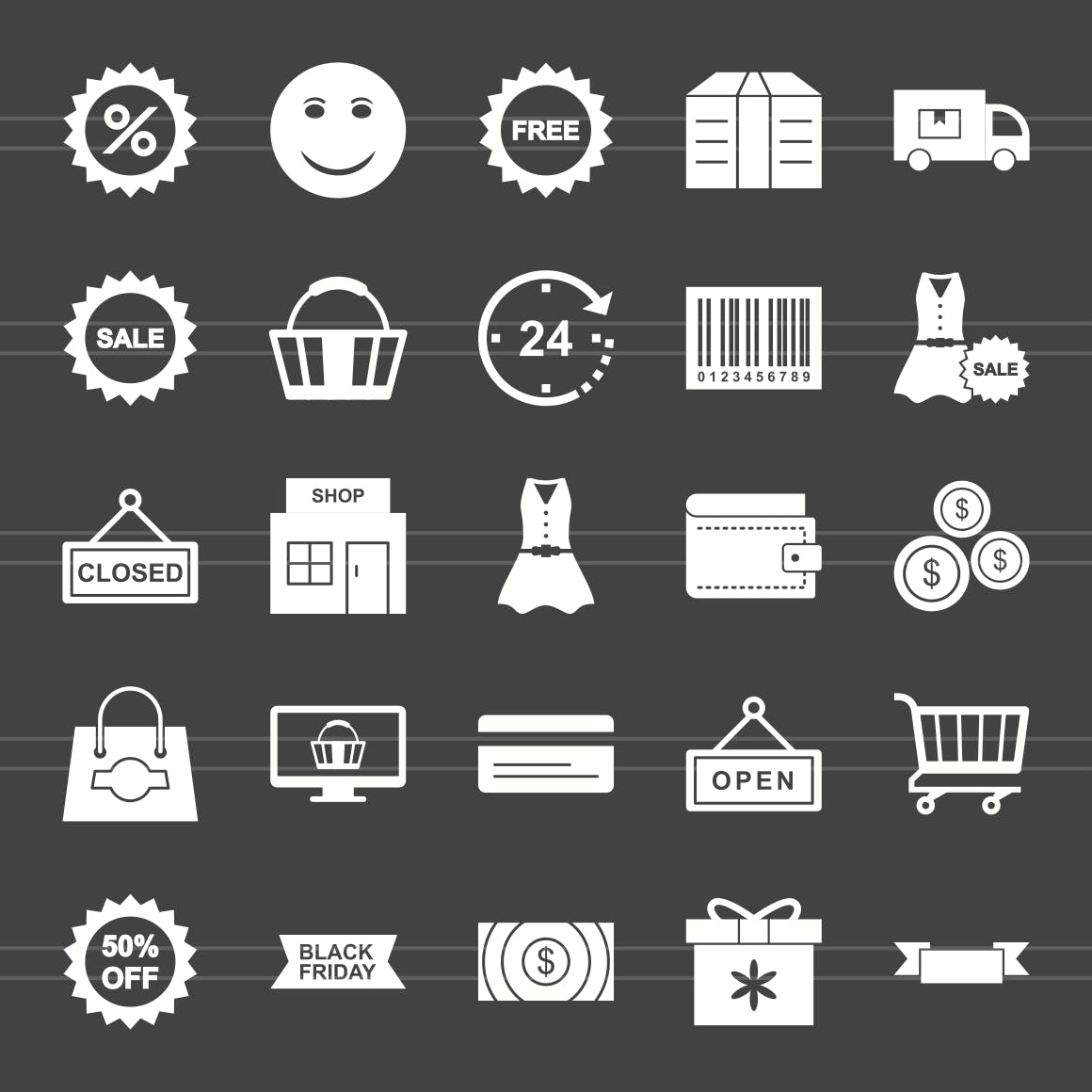 25枚黑色星期五主题反转色矢量素材库精选图标 25 Black Friday Glyph Inverted Icons插图(1)